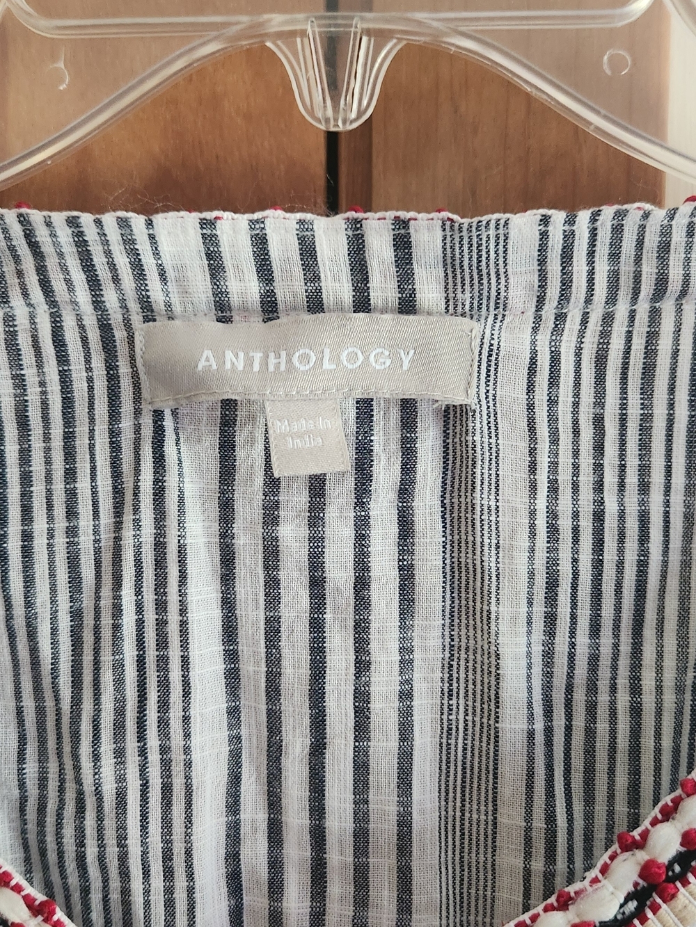 Anthology Boho Striped Embroidered Peasant Tunic with Tassel Tie - Picture 3 of 4